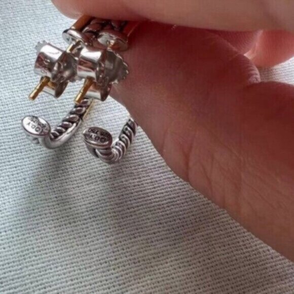 David Yurman Crossover Hoop Earrings 18K Sterling Silver - Picture 3 of 3